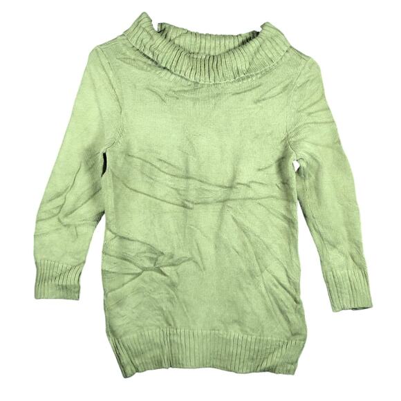 Talbots Womens Sweater Green Cotton Blend Cowl Neck Long Sleeve Stretch Petite - Picture 1 of 12